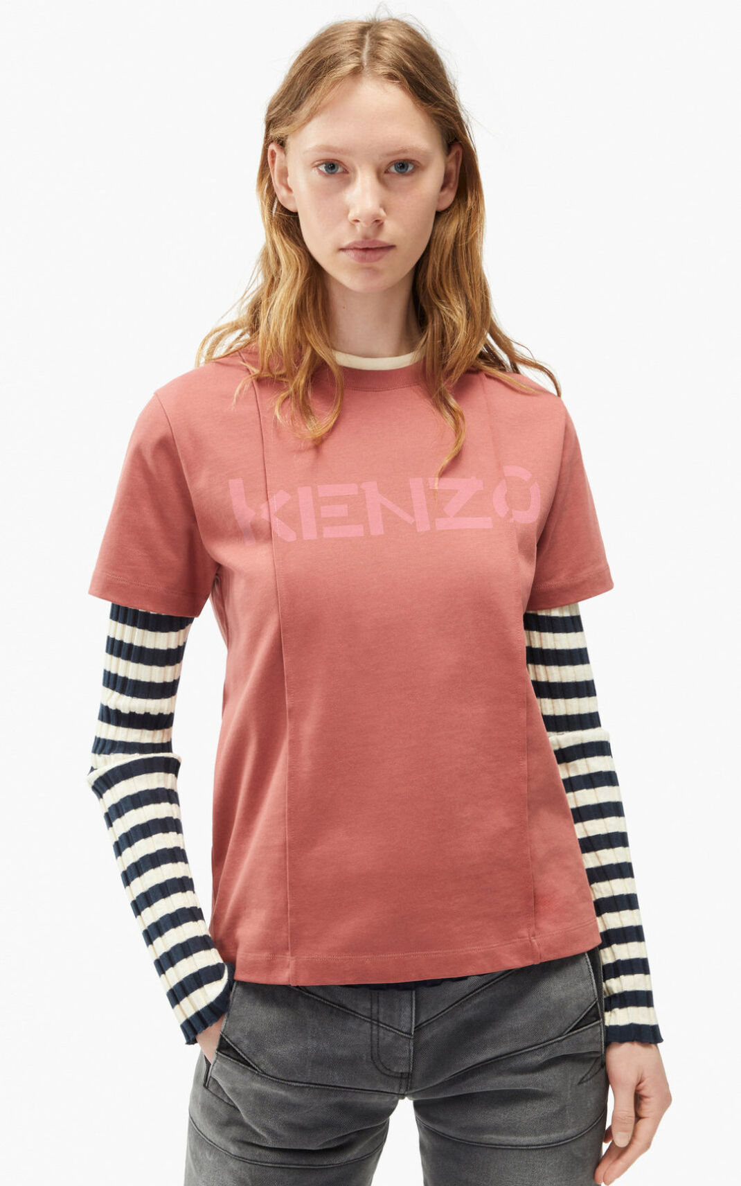 Kenzo Logo loose fitting Camisetas Mujer Rosas Oscuro | 0542871-US